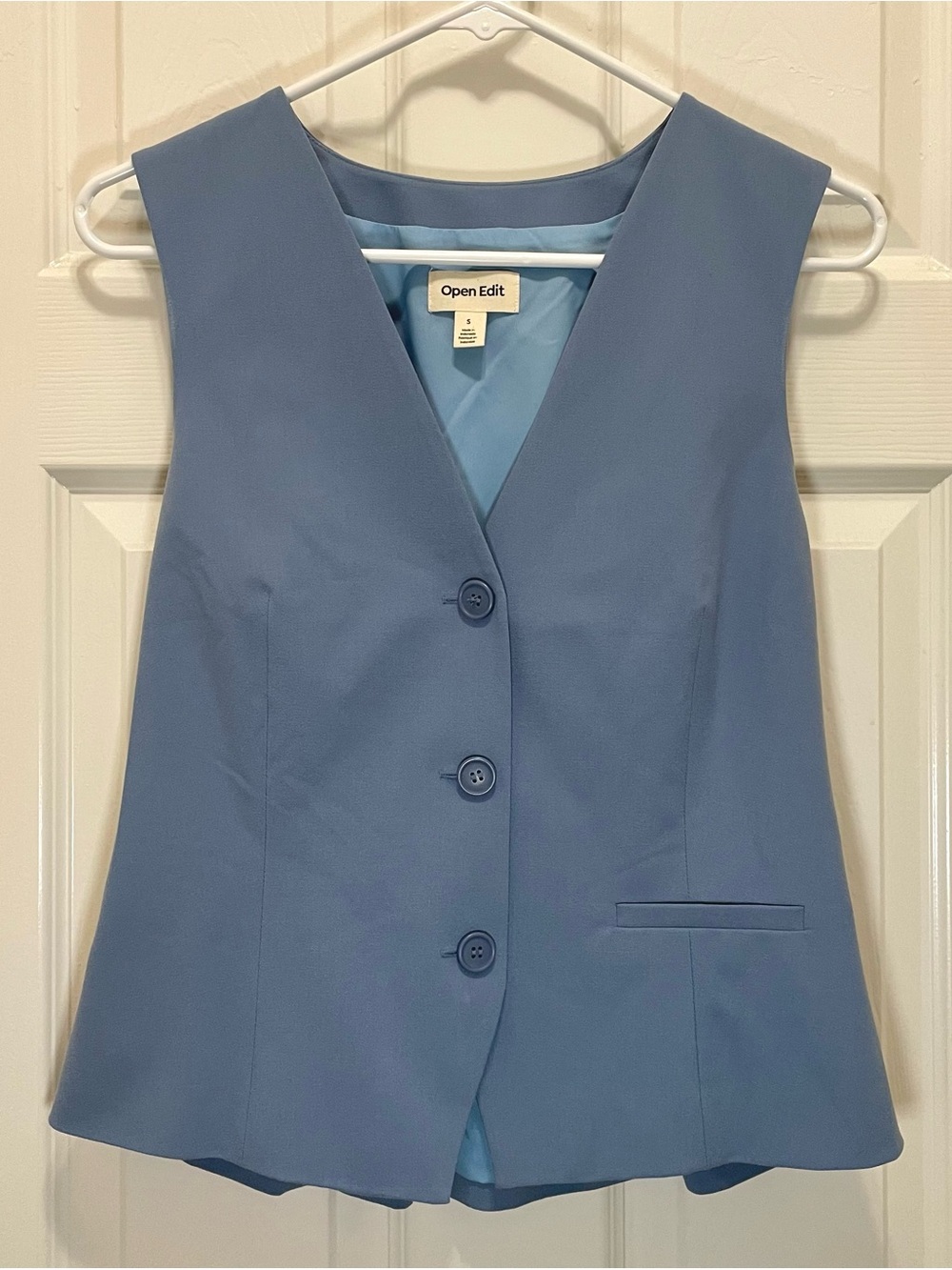 Open Edit Women's Slate Blue V-Neck Button Front Vest